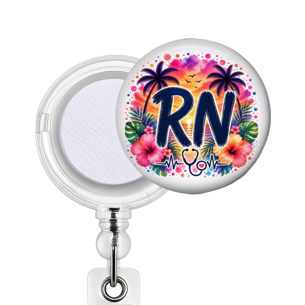 Summer RN Badge Reel & Topper Tropical Nurse Hibiscus Beach Nurse Gift